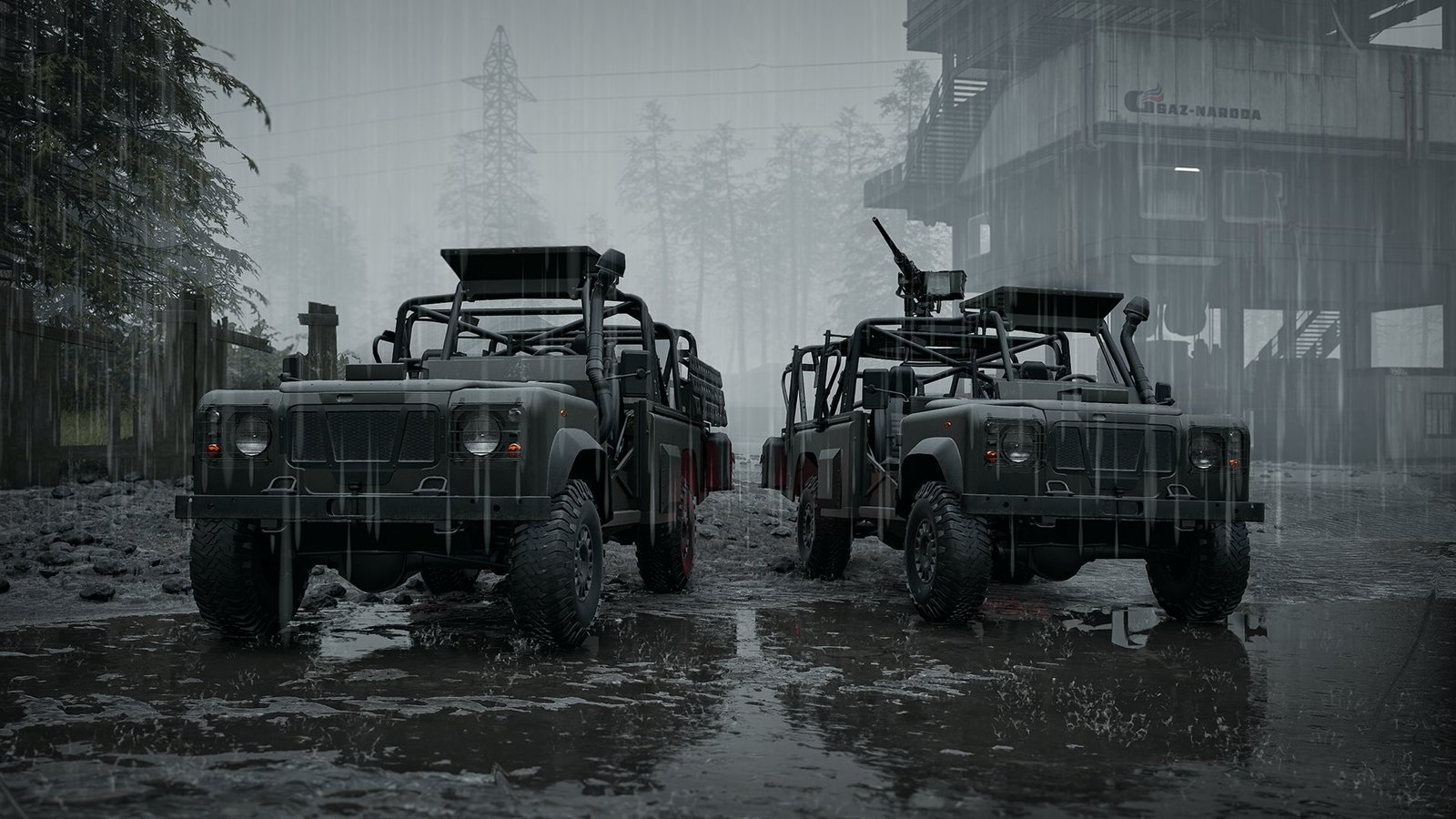 Wolf-110 transport beside its M2 Browning armed variant
